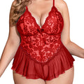 LACE BOW DEEP V-NECK PLUS SIZE SLEEPWEAR DRESS