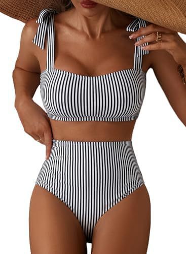 Striped High-Waist Bikini Set