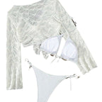 Bikini three piece off shoulder lace up swimsuit