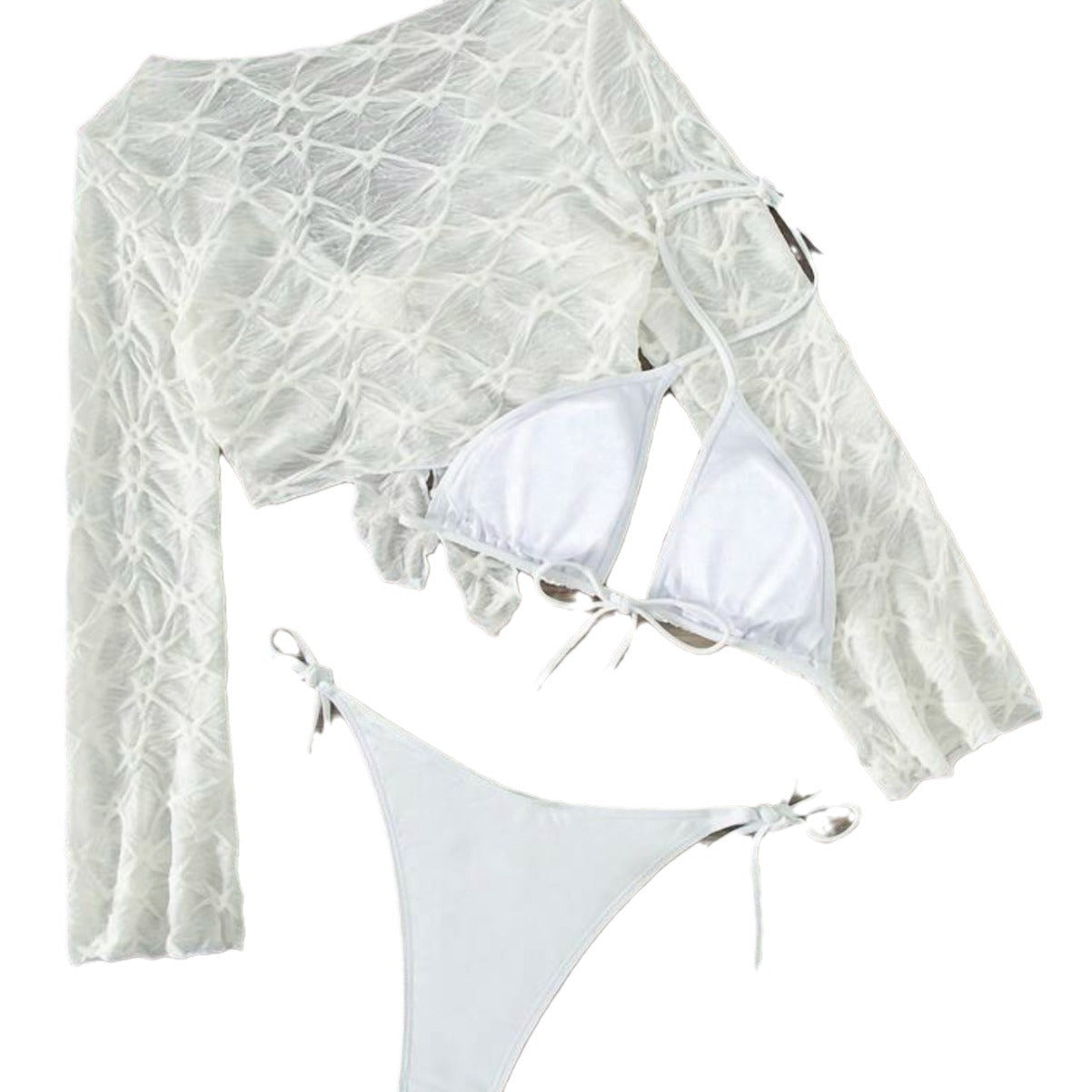 Bikini three piece off shoulder lace up swimsuit