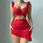 LACE SHEER THREE-PIECE LINGERIE SET