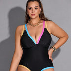 Color blocking one-piece plus size swimsuit