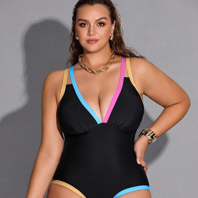 Color blocking one-piece plus size swimsuit