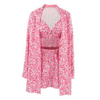Printed Ice Silk 3-Piece Pajama Set