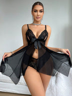 Halter Mesh Sheer Nightgown Set