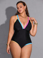 Color blocking one-piece plus size swimsuit