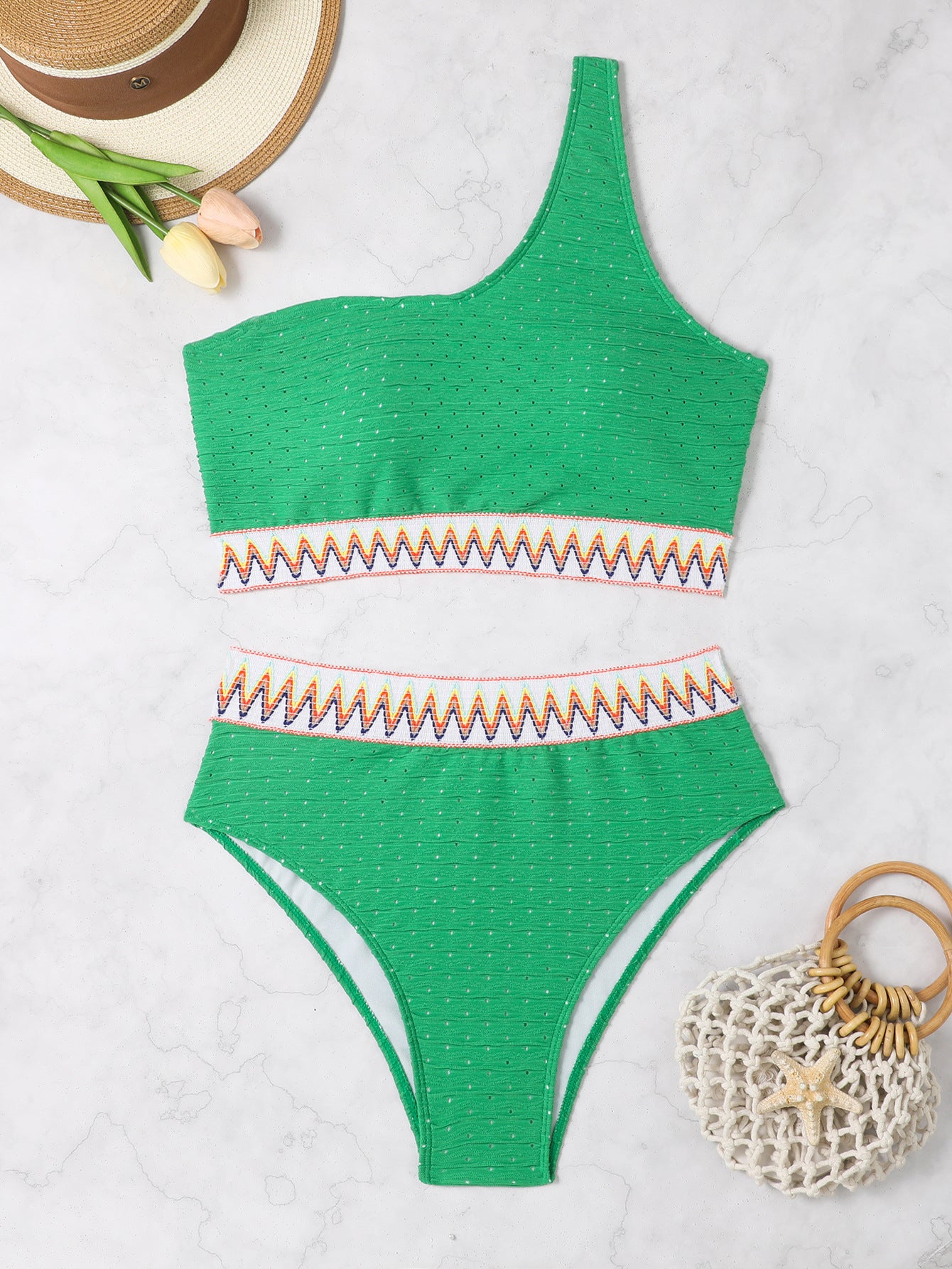 Plus Size One-Shoulder Bikini Set