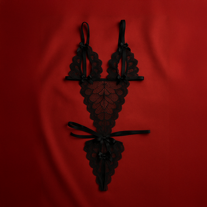 BLACK LACE SECRETARY BODY WITH BREAST AND BOTTOM OPENINGS