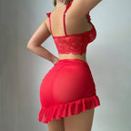 LACE SHEER THREE-PIECE LINGERIE SET