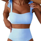 Striped High-Waist Bikini Set