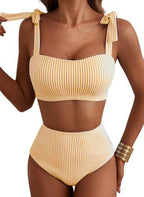 Striped High-Waist Bikini Set