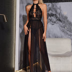 SEXY TRANSPARENT LACE BACKLESS NIGHTGOWN