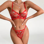 SHEER LACE-UP TWO-PIECE WOMEN’S LINGERIE SET