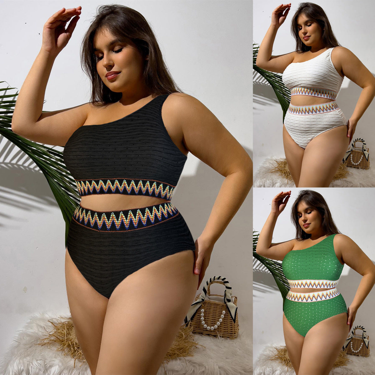 Plus Size One-Shoulder Bikini Set