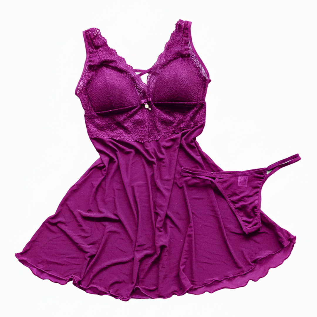 PADDED TULLE CHEMISE SET