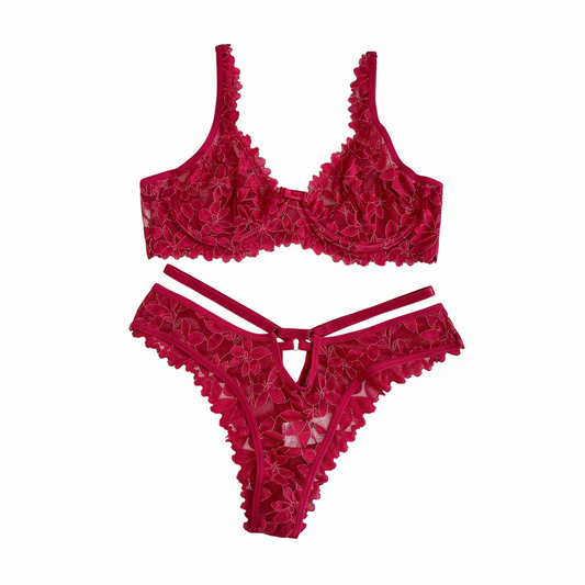 HALF-CUP BRA WITHOUT PADDING AND PANTY WITH WAIST DETAILS