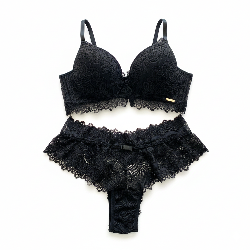 FOAM BASE BRA WITH OVERLAID LACE, LACE THONG