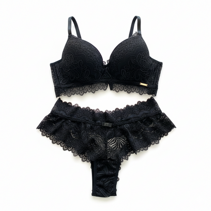 FOAM BASE BRA WITH OVERLAID LACE, LACE THONG