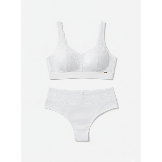 LACE TOP LINGERIE WITH REMOVABLE PADDING, PANTY WITH DOUBLE BACK DESIGN