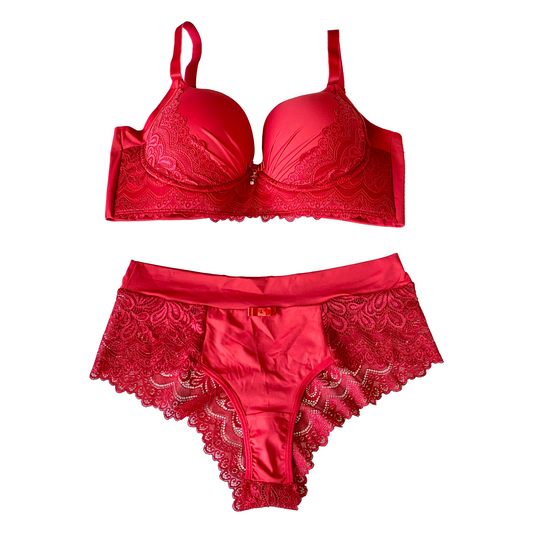 PLUS-SIZE LINGERIE SET WITH FOAM BASE IN MICROFIBER AND LACE