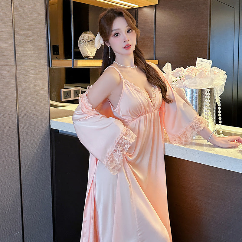 V-NECK LONG SLEEVE SLEEPWEAR DRESS