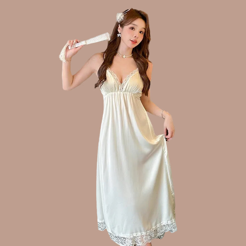 V-NECK LONG SLEEVE SLEEPWEAR DRESS