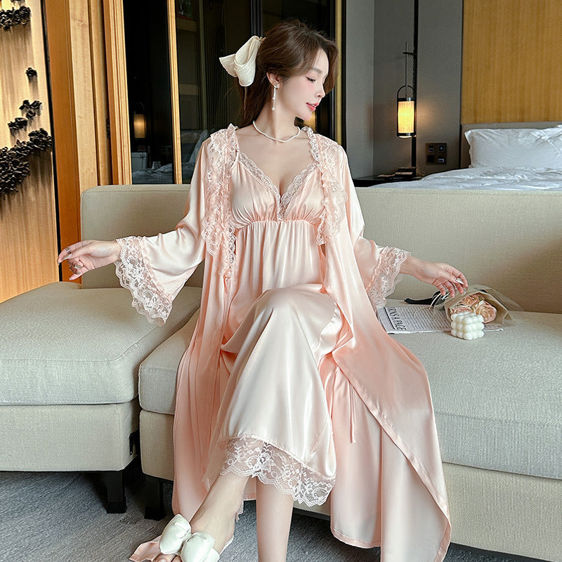 V-NECK LONG SLEEVE SLEEPWEAR DRESS