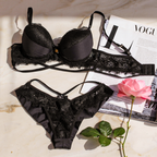 LACE CUTOUT BRA AND THONG SET