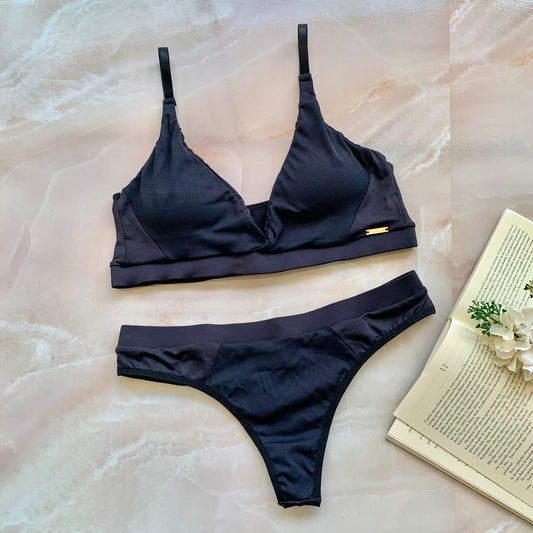 LINGERIE SET WITH REMOVABLE PADDED CUPS IN RIBBED FABRIC