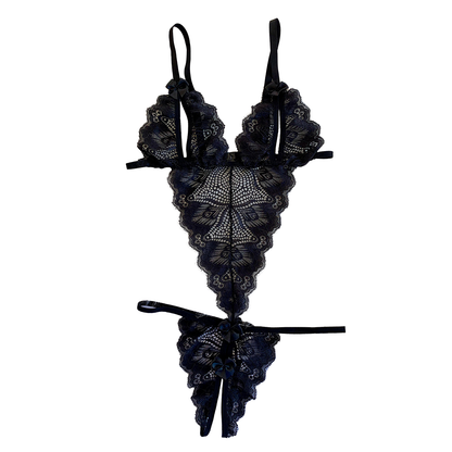 BLACK LACE SECRETARY BODY WITH BREAST AND BOTTOM OPENINGS