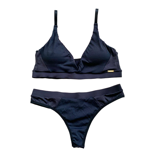 LINGERIE SET WITH REMOVABLE PADDED CUPS IN RIBBED FABRIC