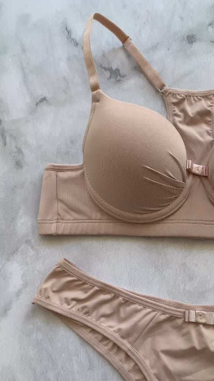 BASIC PADDED SWIMMER BRA, PANTY WITH WIDER BACK DESIGN