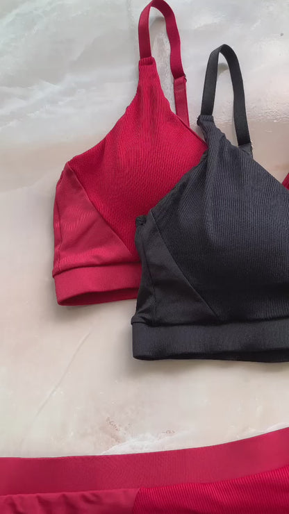 LINGERIE SET WITH REMOVABLE PADDED CUPS IN RIBBED FABRIC